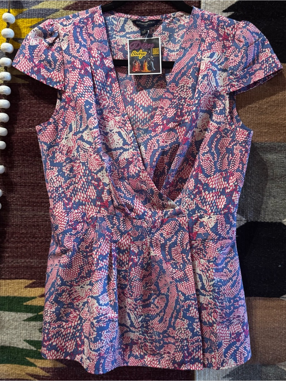 Banana Republic Snake Skin Floral Wrap-Style Top in Pink & Blue Small